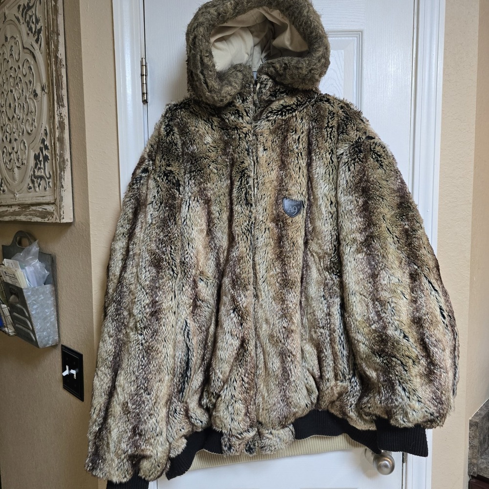 AKADEMIKS Vintage Yk2 Canvas Faux Fur Coat Reversible Hip Hop Size 3X